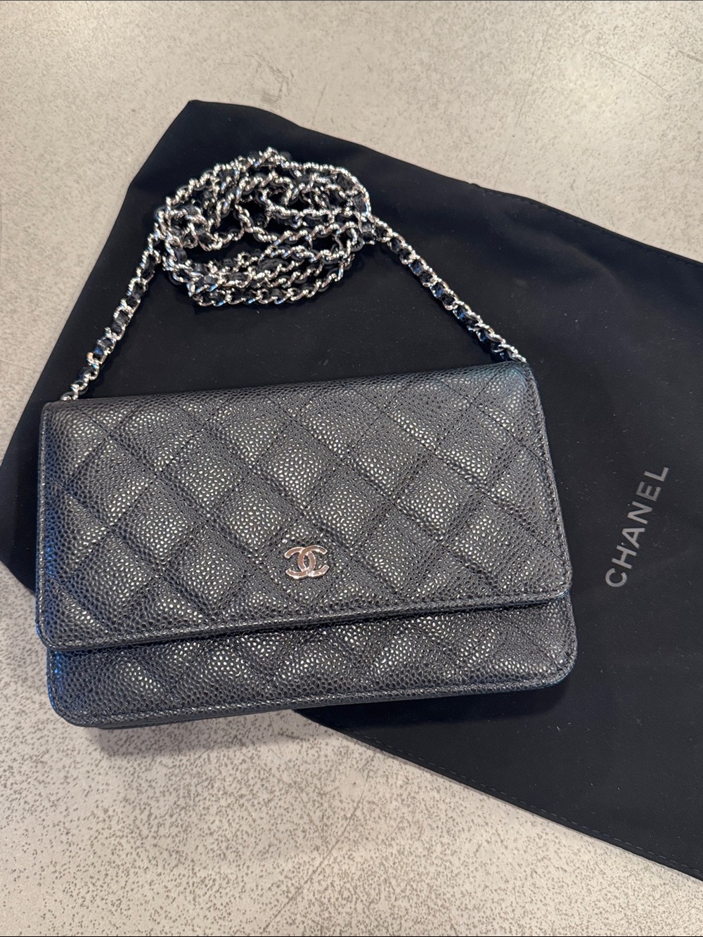 CHANEL Timeless Classic WOC AP0250 Black Caviar Silver Hardware Full Set